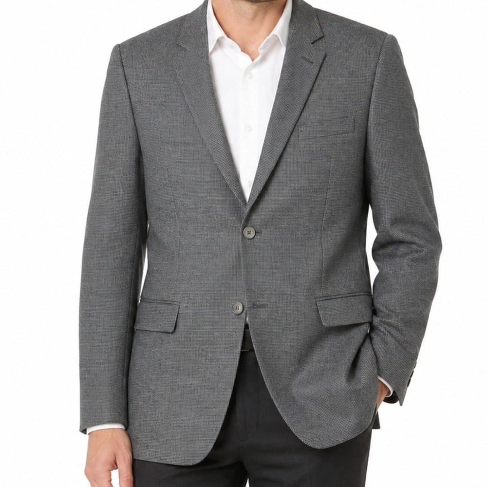 Original Penguin Mens Grey Micro Houndstooth Blazer Sport Coat 42R Wool Blend